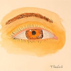 Hand painted watercolor original painting gold brown eye
